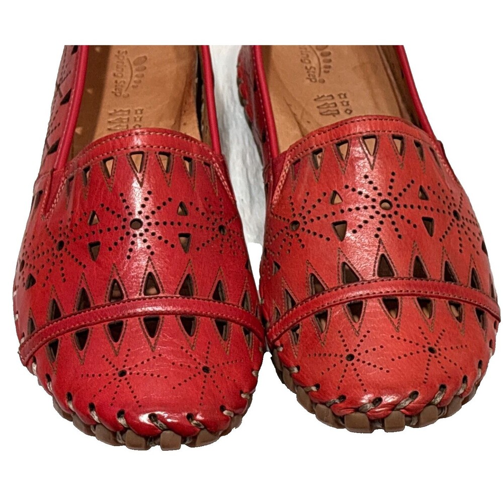 Spring Step Ingrid Womens Red Leather Laser Cut Slip On Loafers EU 41 US 10